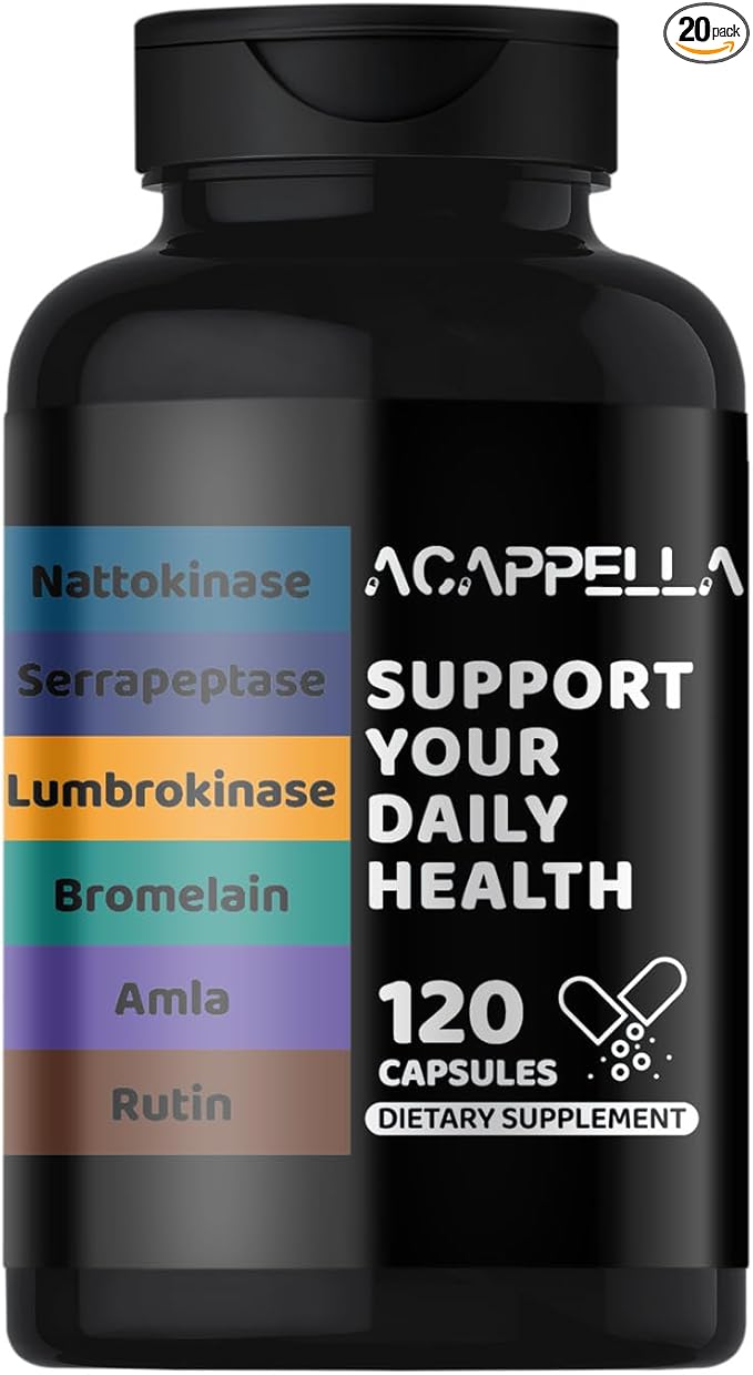 ACAPPELLA Nattokinase, Serrapeptase, Lumbrokinase Supplement, Bromelain, Amla, Rutin with Vitamin C & B6 Capsules (1)