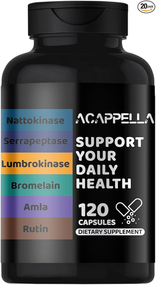 ACAPPELLA Nattokinase, Serrapeptase, Lumbrokinase Supplement, Bromelain, Amla, Rutin with Vitamin C & B6 Capsules (1)