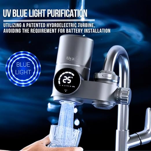Faucet Mount Water Filter- Smart LED Display | Advanced UV Blue Light Purification Indicator | Reduce Lead Chlorine | Tap Water Purifier Fits Standard Faucets - Includes 1 Filter