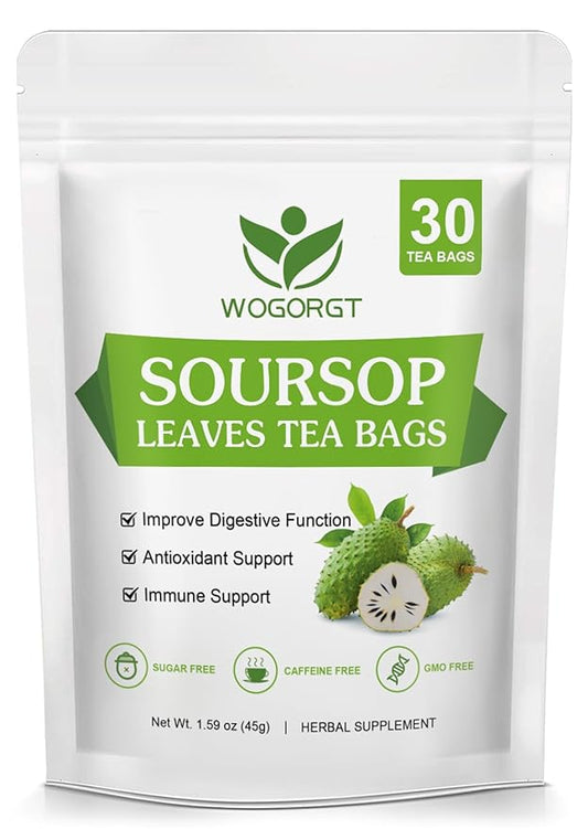 WOGORGT Organic Soursop Leaves Tea Bags - Soursop Graviola Leaves Herbal Tea bags for Immune Support, Antioxidant - Guanabana Leaves - Caffeine Free - 30 Tea Bags