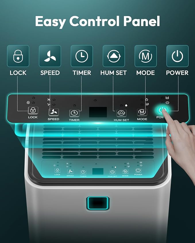 2000 Sq. Ft Dehumidifier for Home/Basement, 30 Pints 36 dB Dehumidifiers for Bedroom/Bathroom With Drain Hose LED Intelligent Humidity Light