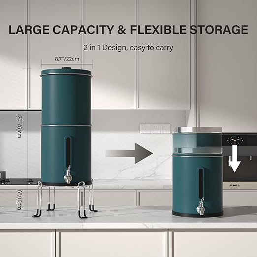 2.25G Gravity Water Filtration System - Water Level Window、NSF/ANSI 42&372 Certification,18/8 Stainless Steel Countertop Water Filter System - Reduce Up to 99.9% Chlorine, for Home, RVing