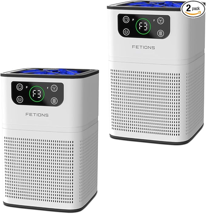 Air Purifiers for Bedroom Home, FETIONS Air Cleaner with Fragrance Sponge Sleep Mode 3-in-1 Filtration System, Compact with H13 HEPA Filter for Pet Dander Pollen Smoke Dust Odor,White,2 Pack