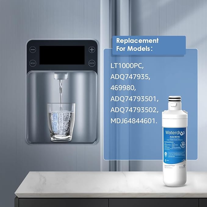 Waterdrop LT1000PC ADQ747935 MDJ64844601 Refrigerator Water Filter, Reduce chlorine, bad taste and odor, Replacement for LG® LT1000P®, ADQ74793501, ADQ74793502, Kenmore 46-9980, Pack of 4
