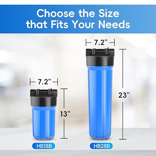 iSpring HB18B Whole House Water Filter Housing, 10" x 4.5" Universal Housing for Whole Home Water Filtration w/ 1" NPT Ports Pre-Filtration System