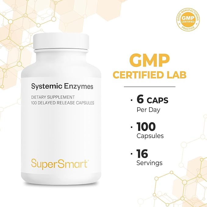 Supersmart Systemic Enzymes (High Potency) - with Bromelain, Protease, Lipase, Trypsin, Chymotrypsin, Peptidase, Pancreatin - Proteolytic Enzymes Complex | Non-GMO & Gluten Free - 100 DR Capsules