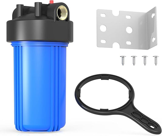 WHB10 Whole House Water Filter Housing, Fit 10"x4.5" Sediment etc Filters for Well and City Water, Big Filter Blue Pre-Filtration System for Home, 1" NPT Port, Pressure Release