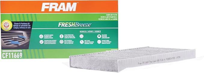 FRAM Fresh Breeze Cabin Air Filter Replacement for Car Passenger Compartment w/ Arm and Hammer Baking Soda, Easy Install, CF11669 for Select Saab Vehicles , white