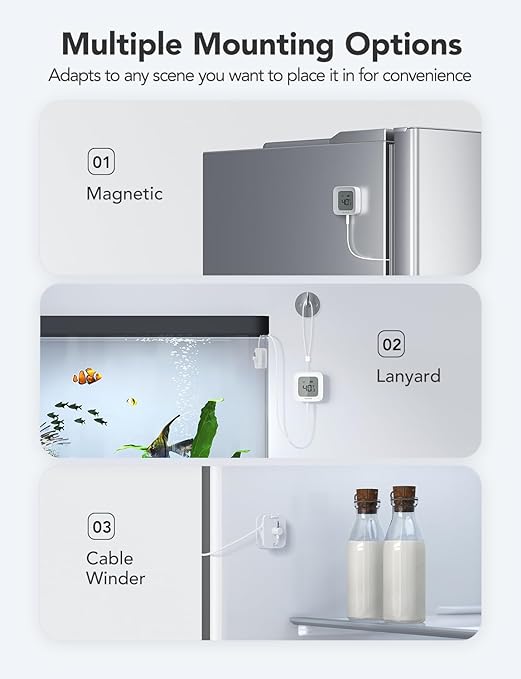 GoveeLife WiFi Refrigerator Thermometer with Alarm, Wireless Digital Freezer Temperature Gauge with App Control, LCD Display, 2 Years Free Data Export, for Fridge Hot Tub (Only Support 2.4G WiFi)