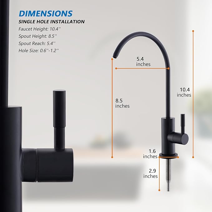 WEWE Matte Black Drinking Water Faucet Non Air Gap Stainless Steel Filtered Faucet for Kitchen Sink Reverse Osmosis System