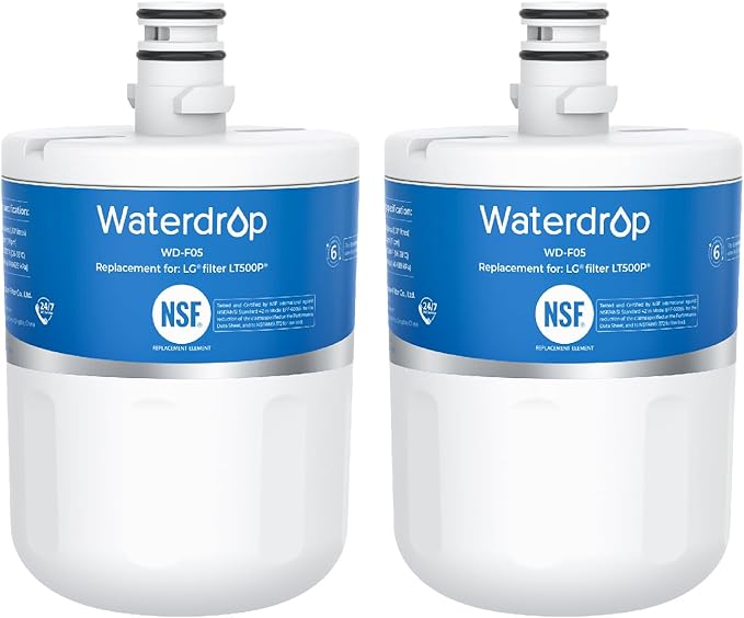Waterdrop 5231JA2002A Refrigerator Water Filter, Replacement for LG® LT500P®, GEN11042FR-08, ADQ72910911, ADQ72910901, Kenmore 9890, 46-9890, LFX25974ST, 2 Pack (Package May Vary)