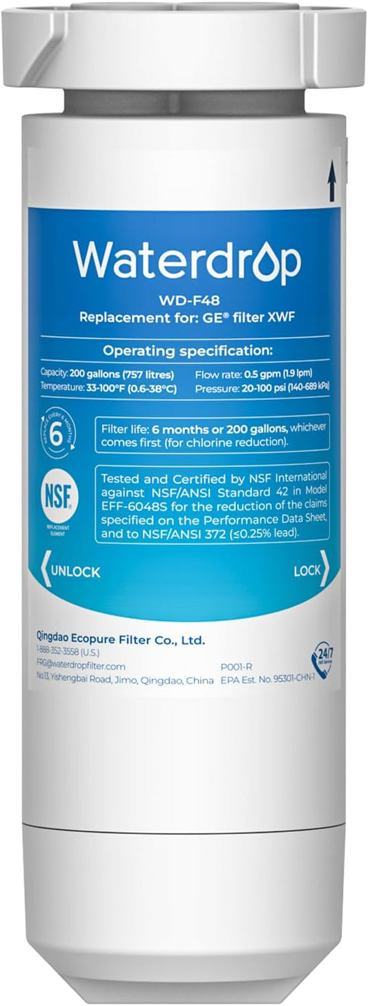 Waterdrop XWF NSF Certified Replacement for GE® XWF Refrigerator Water Filter, 1 Filter (Package may vary)