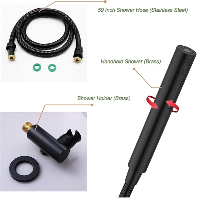 Matte Black Shower Wand 2 In 1 Fuction Hand Held Shower Head High Flow 7 Inch Brass Shower Head High Pressure Handheld Shower Head Sprayer with 59 Inch Hose and Bracket