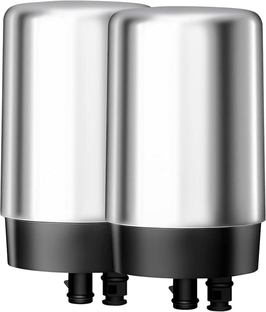 AQUA CREST Faucet Water Filter, Replacement for Brita® Filter, Brita® 36311 On Tap Water Filtration System, FR-200, FF-100, 100 Gallons, Chrome (2 Packs)