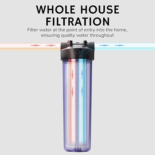 Airthereal Whole House Water Filter Housing, Sediment Filters for Well and City Water, 20"x4.5" Sediment Whole House Water Filter Cartridges with 3/4" NPT Port, Pre-Filtration System (Clear Housing)