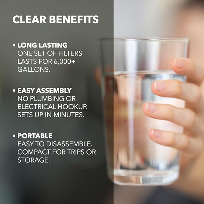Clearbrook Portable Gravity Water Filter | No Electricity Needed | Filters 6,000+ Gallons | Ideal for Camping, Hiking, Emergency Kits & Everyday Use