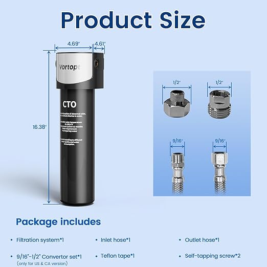 Under Sink Water Filter System,NSF/ANSI 42 Certified Water Purifier,28000 Galloons Large Flow Flux,Reduces PFOA/PFOS,Chlorine,Bad Odors,Direct Connect to Kitchen Faucet (Black-Q5-C2-28000GAL)