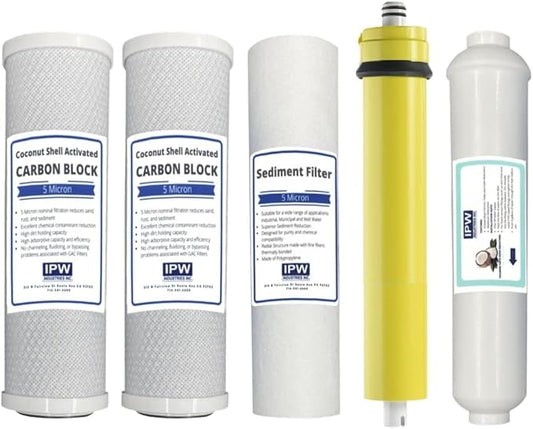 IPW Industries | Watts Replacement Reverse Osmosis Water Filter Set for WP5-50 RO Water Filtration System (Carbon Block, Sediment Filter, and RO Membrane) Cartridges for Effective Water Purification