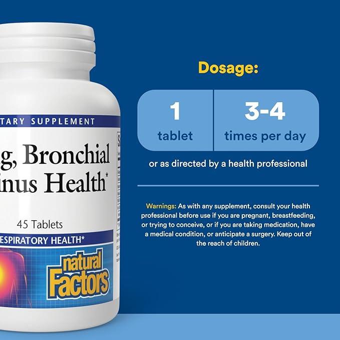 Lung, Bronchial & Sinus Health by Natural Factors, Natural Supplement for Respiratory Health and Easy Breathing, 45 tablets (45 servings)