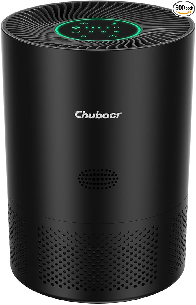 Chuboor Air Purifiers for Home Large Rooms up to 2190ft², H13 True HEPA for Bedroom Dorm Room Pets, kitchen, washroom, with Timer, Auto Mode, Sleep Mode, for Smoke and Dust, Pollen, Odors, PJ01, Black