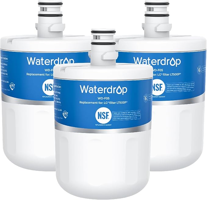 Waterdrop 5231JA2002A Refrigerator Water Filter, Replacement for LG®LT500P®, GEN11042FR-08, ADQ72910911, ADQ72910901, Kenmore 9890, 46-9890, LFX25974ST, LMX25964ST, 3 Pack, Package May Vary