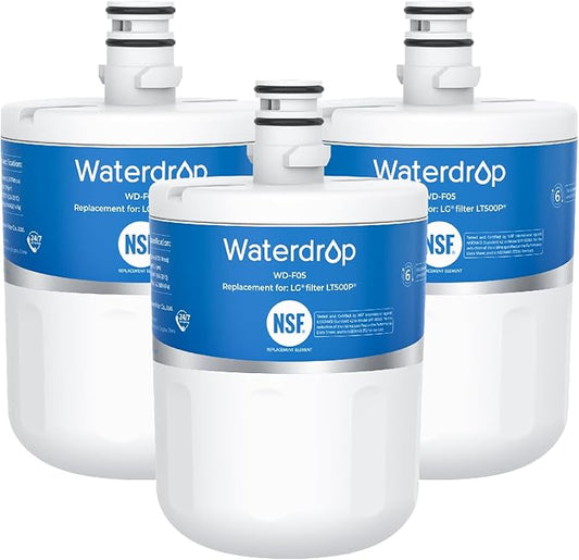 Waterdrop 5231JA2002A Refrigerator Water Filter, Replacement for LG®LT500P®, GEN11042FR-08, ADQ72910911, ADQ72910901, Kenmore 9890, 46-9890, LFX25974ST, LMX25964ST, 3 Pack, Package May Vary