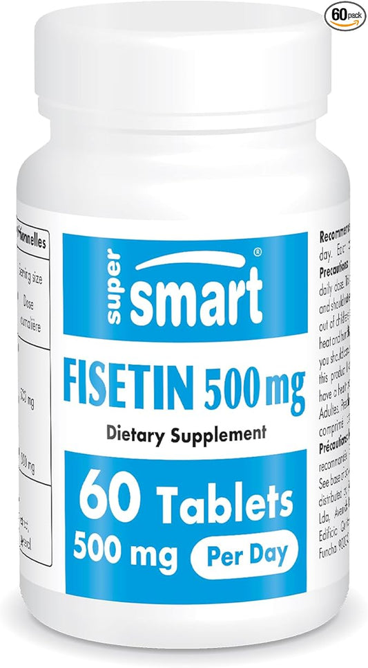 Supersmart - Fisetin 500mg per Day (Easy-to-Take) - 98% Pure Fisetin Supplement - Highly Bioavailable Polyphenol - Potent Senolytic Activator | Non-GMO & Gluten Free - 60 Tablets