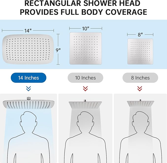 G-Promise All Metal 14 Inches Rainfall Shower Head with Handheld Spray Combo, 3 Settings Diverter, Adjustable Extension Arm with Lock Joints, 71 Inches Stainless Steel Hose (Brushed Nickel)