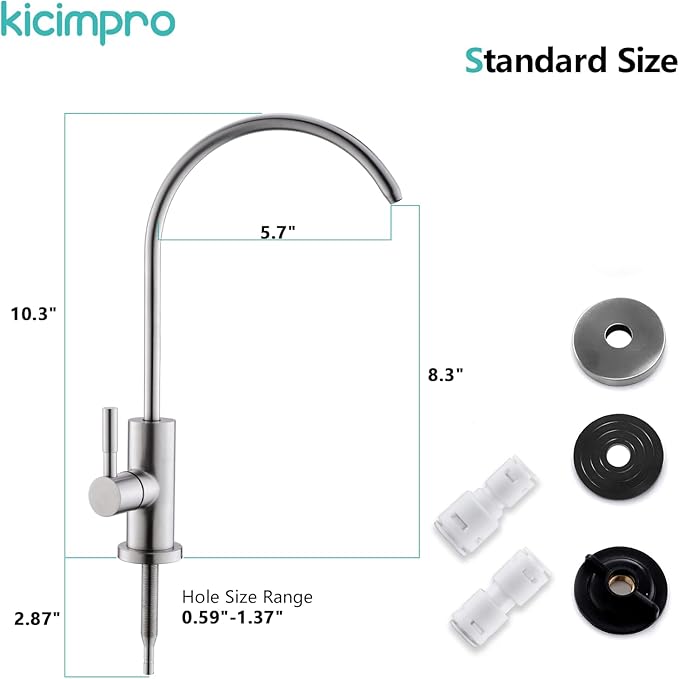 Water Filter Faucet, Kicimpro Drinking Water Faucet Fits Most Reverse Osmosis and Water Filtration System for Kitchen Bar Sink Faucet in Non-Air Gap SUS304 Stainless Modern Brushed Nickel Lead-Free