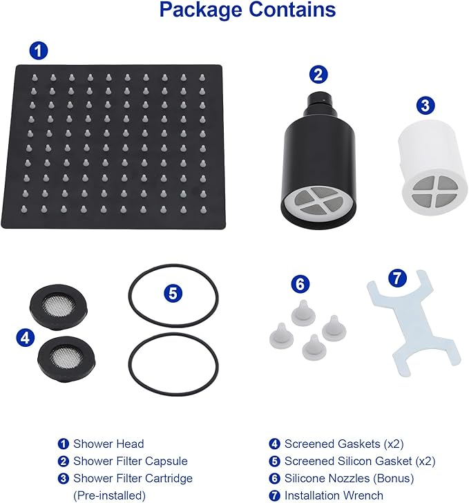 Dcolora Filtered Rain Shower Head – 12 Inch Matte Black 304 Stainless Steel with 16-Stage Water Filter, Nano Titanium Coating, Improves Skin & Hair – Filter Cartridge Included (Black, 12 Inch)