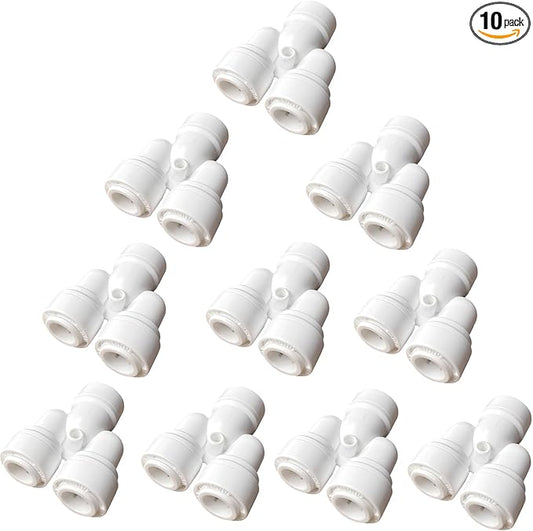 10pcs RO Fittings Y Type 3/8 inch Tubing OD Use Two Way Water Line Splitter Quick Connect Tube Fittings Push to Connect Plastic Connectors for Water Filtration System