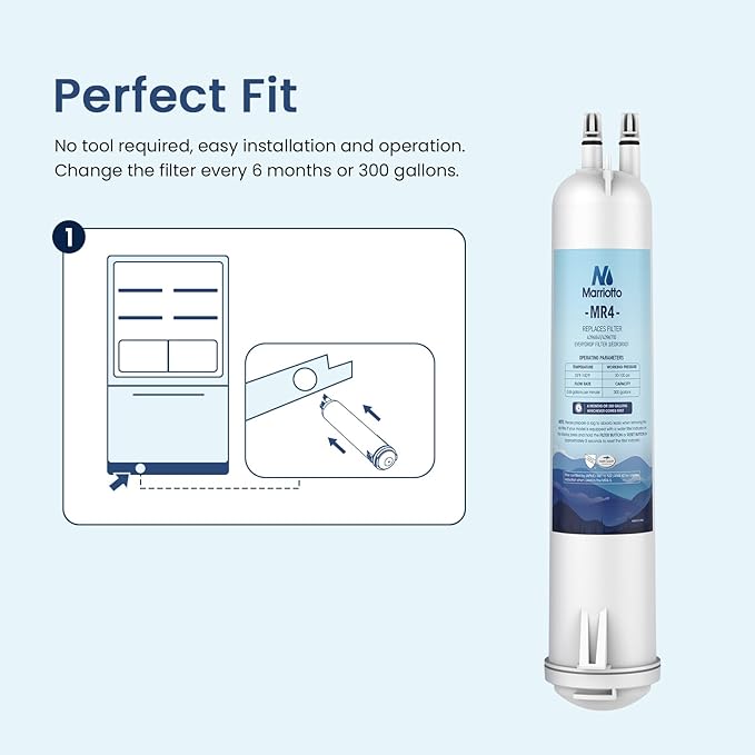 MARRIOTTO MRW4 Refrigerator Water Filter Compatible with EDR3RXD1, 4396841, 4396710, Filter 3, 46-9083,46-9030, 9030, 9083 Refrigerator Water Filter | 1 Pack