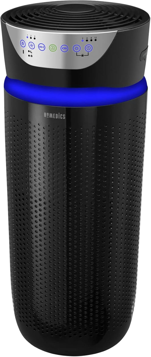 Homedics 5-in-1 UV-C Air Purifier - 360-Degree HEPA Filter for 1,659 Sq Ft, Extra Large Air Purifiers for Bedroom and Home, Essential Oil Pads, Built-In Timer, 5 Speed Settings for Large Rooms, Black