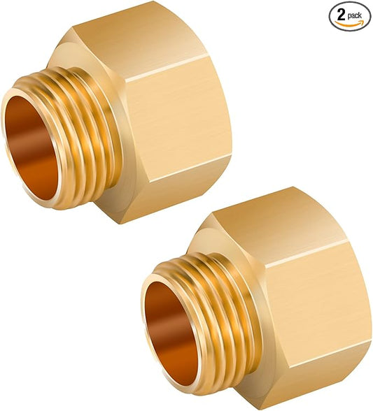 2PCS 3/4" GHT Male x 1" NPT Female Garden Hose Adapters, Brass Garden Hose Repair Fittings, Water Hose Connector