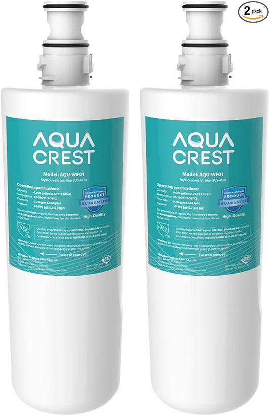 AQUA CREST 3US-AF01 Under Sink Water Filter, Replacement for Standard 3US-AF01, 3US-AS01, Aqua-Pure AP Easy C-CS-FF, WHCF-SRC, WHCF-SUFC, WHCF-SUF Water Filter, NSF/ANSI 42 Certified (Pack of 2)