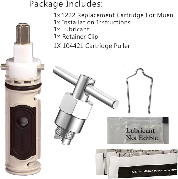 1222 Replacement Cartridge with Moen 104421 Cartridge Puller Removal Tool Retainer Clip Compatible with Moen One-Hanlde Posi Temp 1222B Shower Bathtub Faucet (1222 cartridge +104421 cartridge puller)