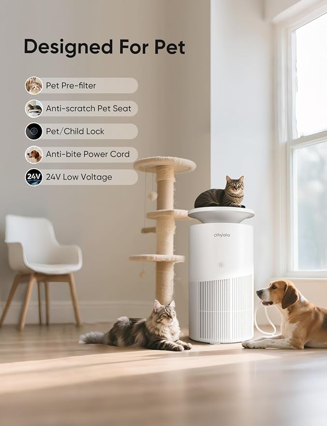 Air Purifier for Home Large Room up to 3620Ft², H13 True HEPA Air Purifiers for Home Pet Hair Dander Odor Pollen, Air Cleaner with Smart WiFi, 360° Air Intake, Auto Mode, Pet Lock, 22dB Quiet