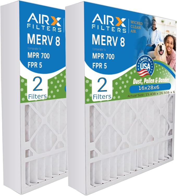 AIRX FILTERS WICKED CLEAN AIR. 16x28x6 Air Filter MERV 8 Compatible with Aprilaire 401 Furnace Filter 2 Pack