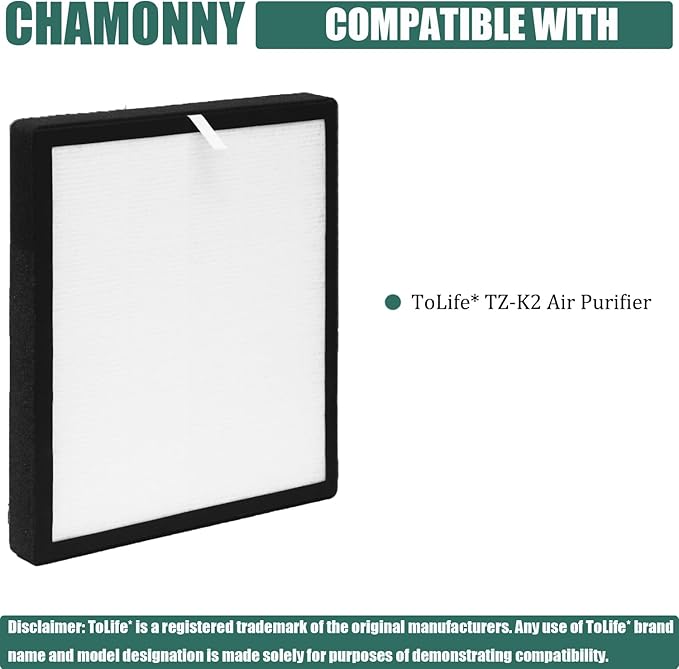 TZ-K2 Filter Replacement, Compatible with ToLife TZ-K2 Air Purifier, 3-in-1 H13 True HEPA Filter, Activated Carbon and Pre-filter, TZ-K2-A, 2Pack