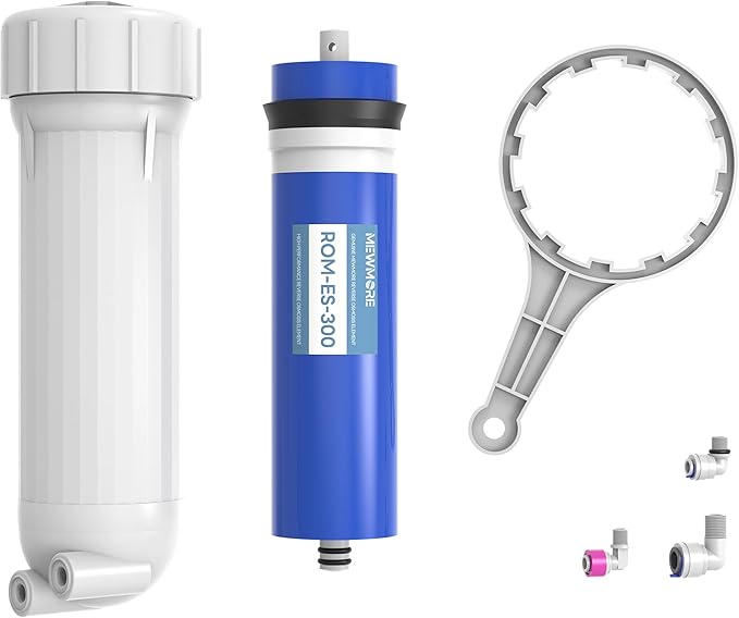 300 GPD RO Membrane Filter with Housing, Replacement Reverse Osmosis Membrane Fit Home Under Sink RO Drinking Water Filter Purifier Filtration System with Wrench, 1/4" Fitting, Check Valve