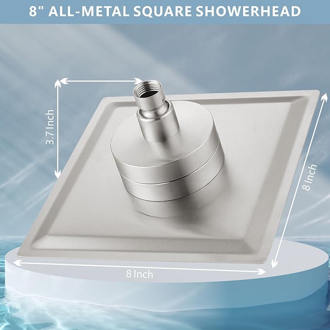 High Pressure Rain Shower Head with Filtered - 8" All Metal Square Showerhead Filter for Remove Chlorine and Harmful Substances, Brushed Nickel