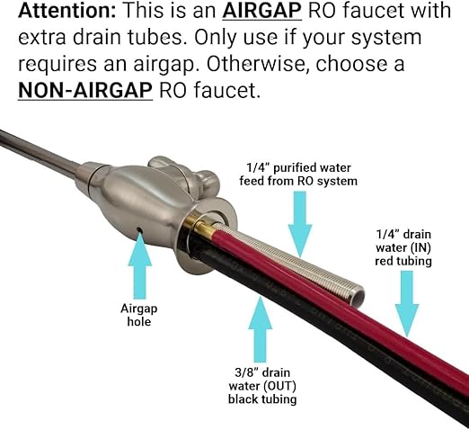 Airgap RO Faucet Reverse Osmosis Drinking Water Filtration System Water Dispenser Spout (Chrome) with Pre-Inserted Tubing and Faucet Wrench. Vase Style. NSF Certified.