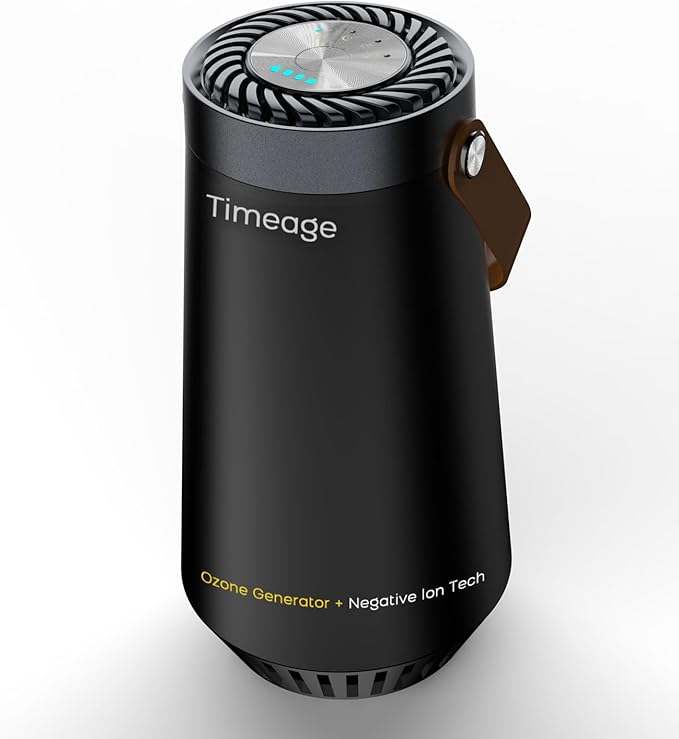 Ozone Generator for Car, 2 in 1 Odor eliminator and Air Ionizer to Remove Smoke Smell, Pet Odor, Dust Mites,PM2.5, Allergens, Portable Rechargeable Air Purifier for Home Room or Travel Black