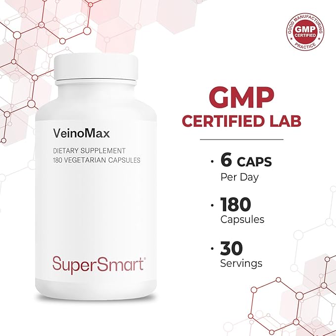 SuperSmart - VeinoMax (Advanced Complex) - with Diosmin, Hesperidin, Horse Chestnut, Vitexin - Veins Supplement | Non-GMO & Gluten Free - 180 Vegetarian Capsules