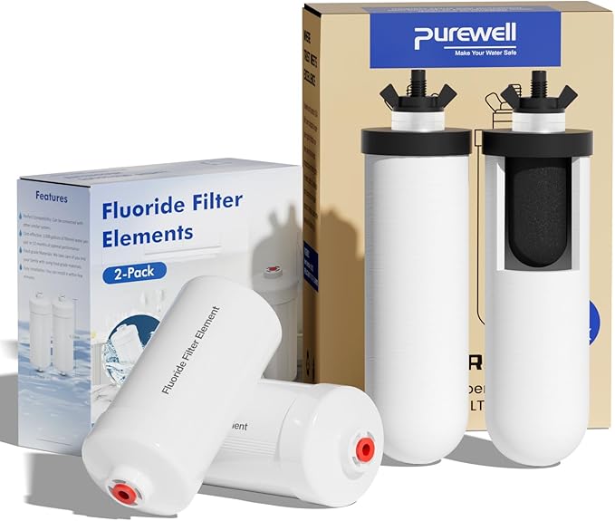 Purewell 8-Stage PF-4&FL-2 Purification Elements Set, Reduce Chlorine and Fluoride, Washable & Reusable, Replacement for ProOne®, Berkey®, Purewell® Filters and Water Filter Systems (4 Pack, K Series)