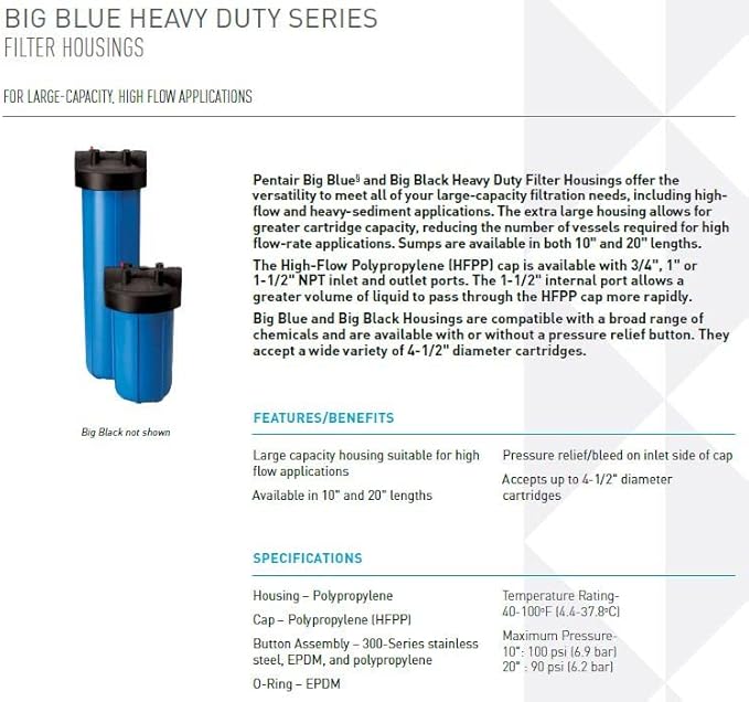 Pentair Pentek 150233 Big Blue Carbon Water Filter, 20-Inch, Whole House Heavy Duty Radial, Reduces Sediment and Chlorine Taste & Odor
