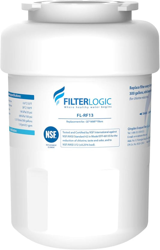 Filterlogic FL-RF13 Replacement for GE® MWF®, SmartWater® MWFP, MWFINT, MWFA, GWF, HDX FMG-1, GSE25GSHECSS, WFC1201, RWF1060, Kenmore® 9991 Refrigerator Water filter