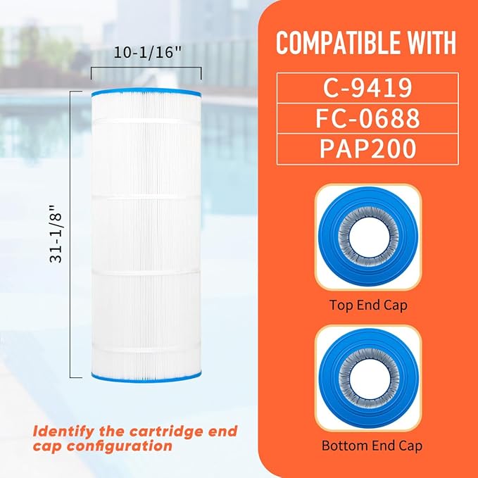 ZOTEE Pool Filter Cartridge Unicel C-9419, Filbur FC-0688 SP200, Predator 200 PENTAIR Clean & Clear 200 PAP200, 59054400, Pure N Clean PC-0688, R173217, 1 Pack