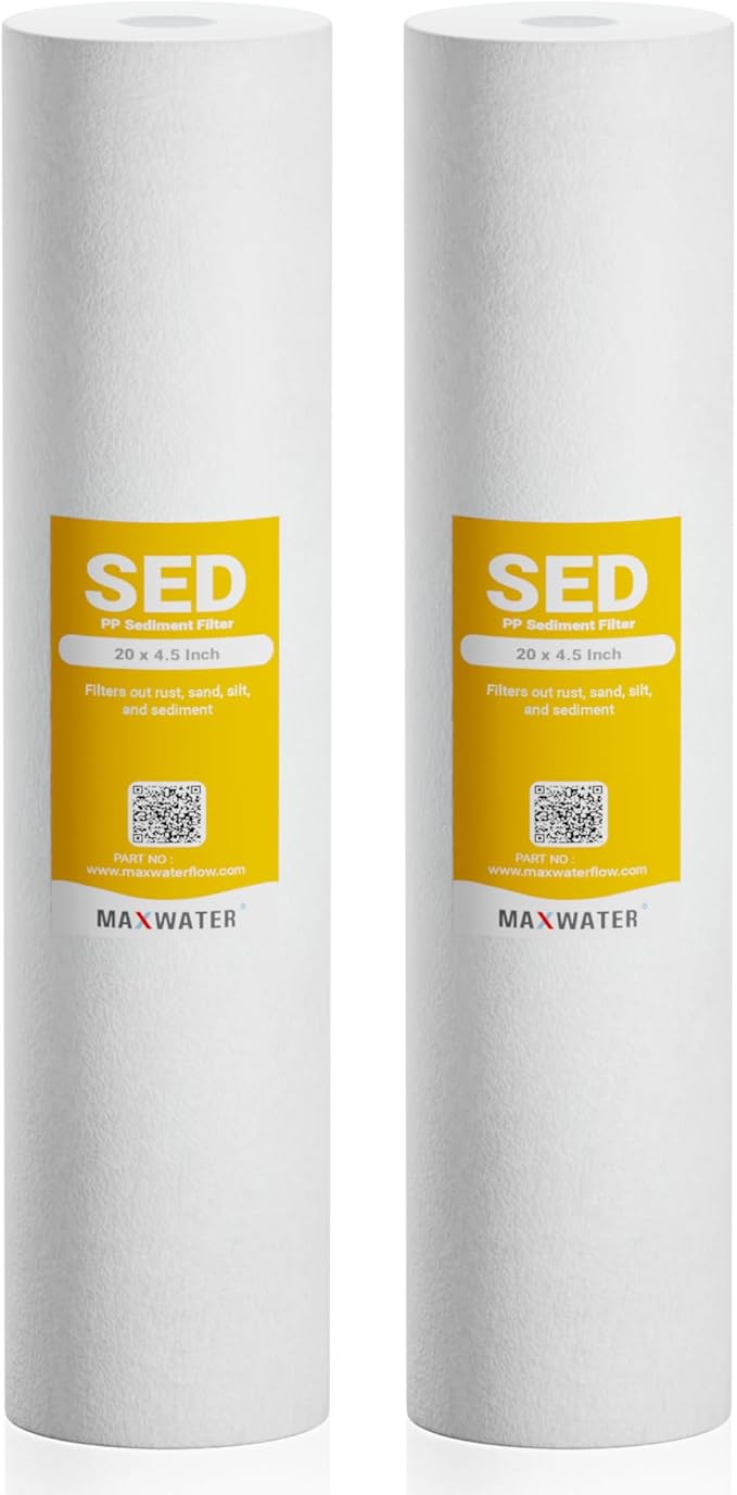 Max Water 1 Micron Whole House Sediment Filter - 20 x 4.5 Well Water Filter Replacement Cartridge for DGD-5005-20, FP25B, AP810-6, FPMB5-20, 2-Pack