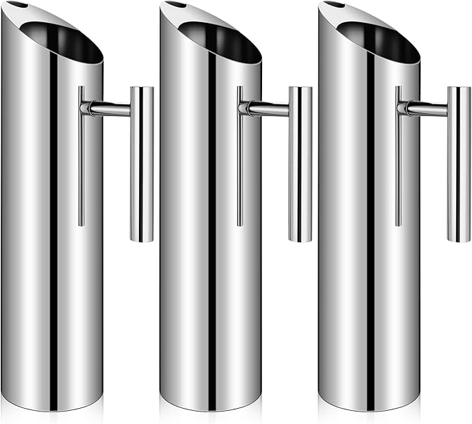 3 Pack Stainless Steel Water Pitcher 67oz/2L Modern Metal Pitcher with Ice Guard Silver Carafe Drink with Handle or Iced Hot Drink Tea Juice Coffee Beer